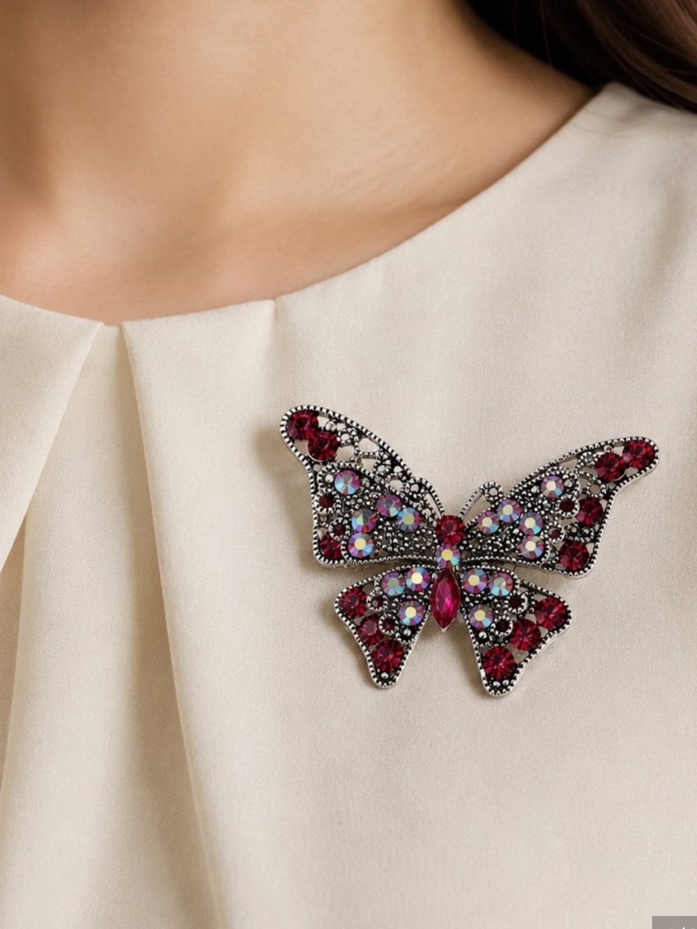 Red Crystal Butterfly Brooch